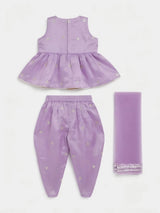 Girls Purple Embroidered Kurti Dhoti Set with Dupatta.