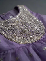 Girls Purple Embroidered Kurti Dhoti Set with Dupatta.