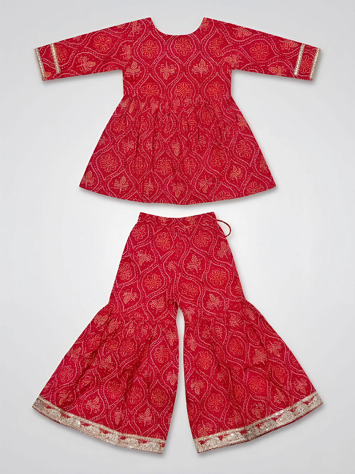 Girls Red Bandhani Sharara Set with Embroidery.
