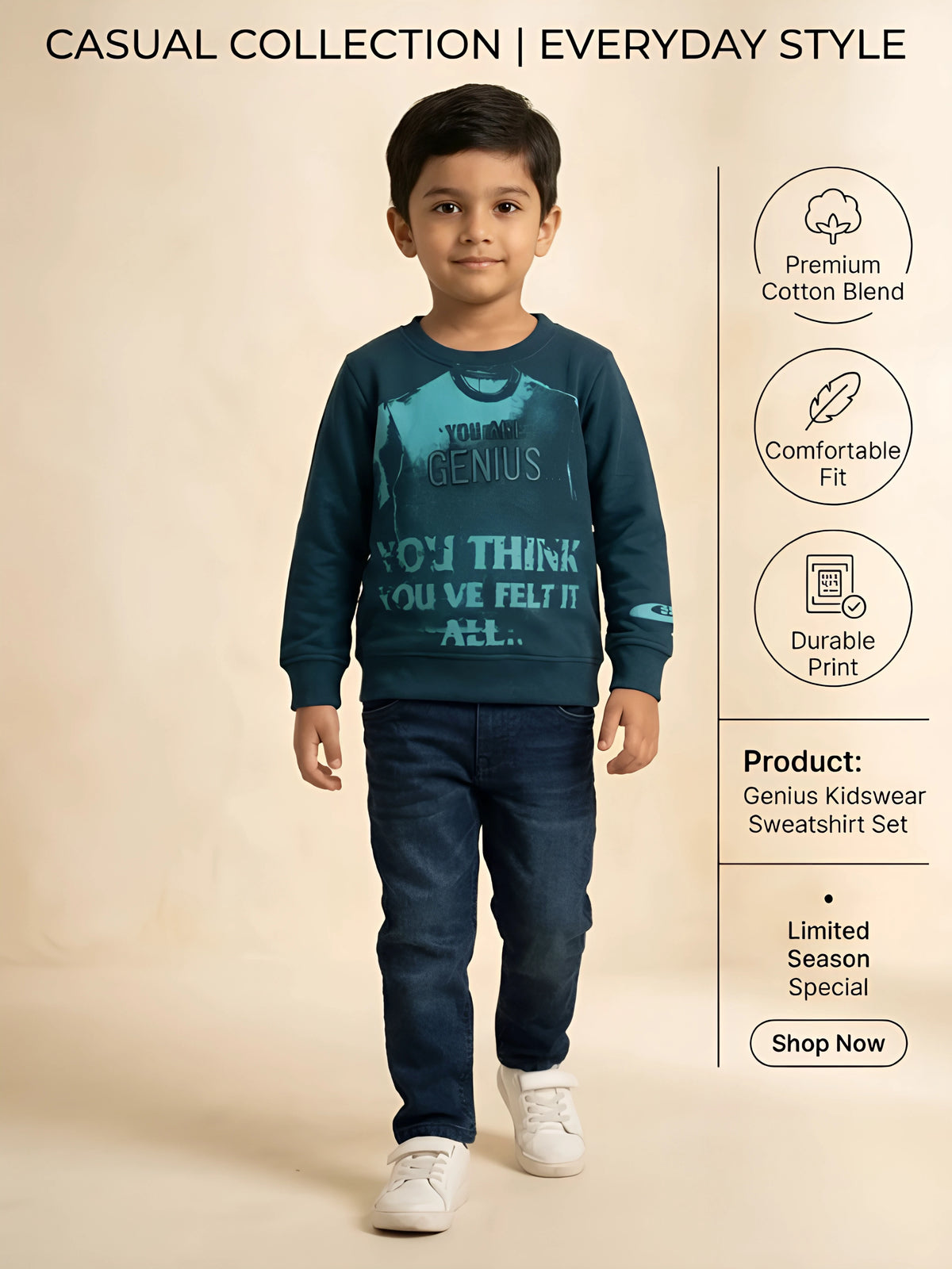 Blue Graphic Print Full Sleeve T-Shirt Kids Casual Wear