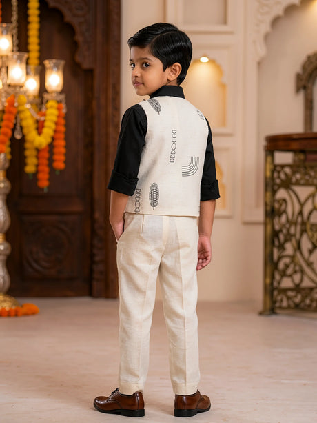 Boys' Black & Off-White Waistcoat Set - Stylish Party Wear