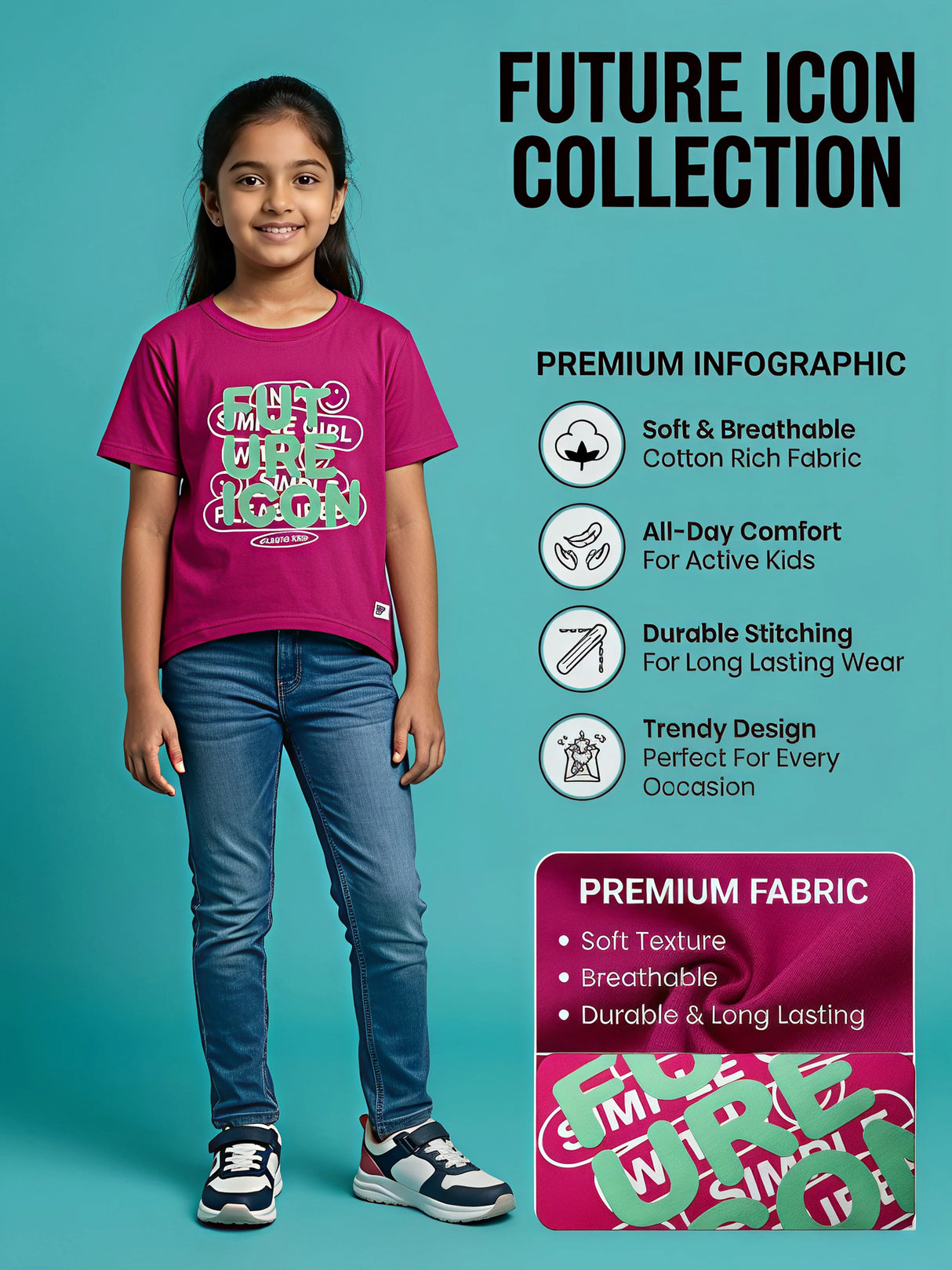 Girls Pink "Future Icon" Graphic Cotton Tee