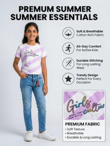 Girls Purple Diagonal Stripe Graphic Tee
