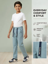 Boys Blue Casual Stretch Trousers with Drawstring Accent