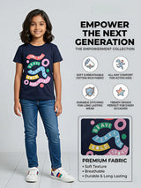 Empower Graphic Crew Neck Daily Wear for Girls - Navy Blue