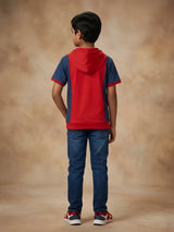 Boys Red Hooded Short Sleeve T-Shirt