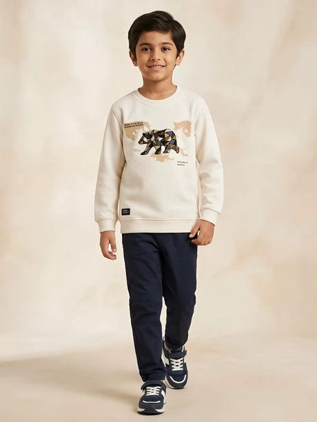 Cream graphic print T-shirt for boys for casual wear