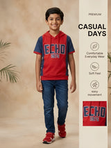 Boys Red Hooded Short Sleeve T-Shirt