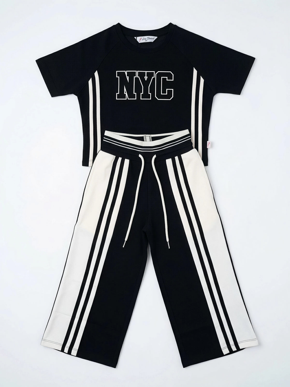 Black Nyc Letter Print Girls Coordinate Set Casual Wear