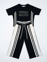 Black Nyc Letter Print Girls Coordinate Set Casual Wear