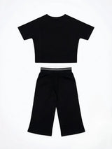 Black Nyc Letter Print Girls Coordinate Set Casual Wear