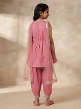 Girls Pink Embroidered Dhoti Suit Set.