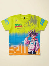 Boys Green Anime Graphic Printed Casual T-Shirt