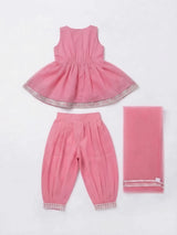 Girls Pink Embroidered Dhoti Suit Set.