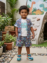 Boys Grey Dinosaur Print Cotton Co-ord Set