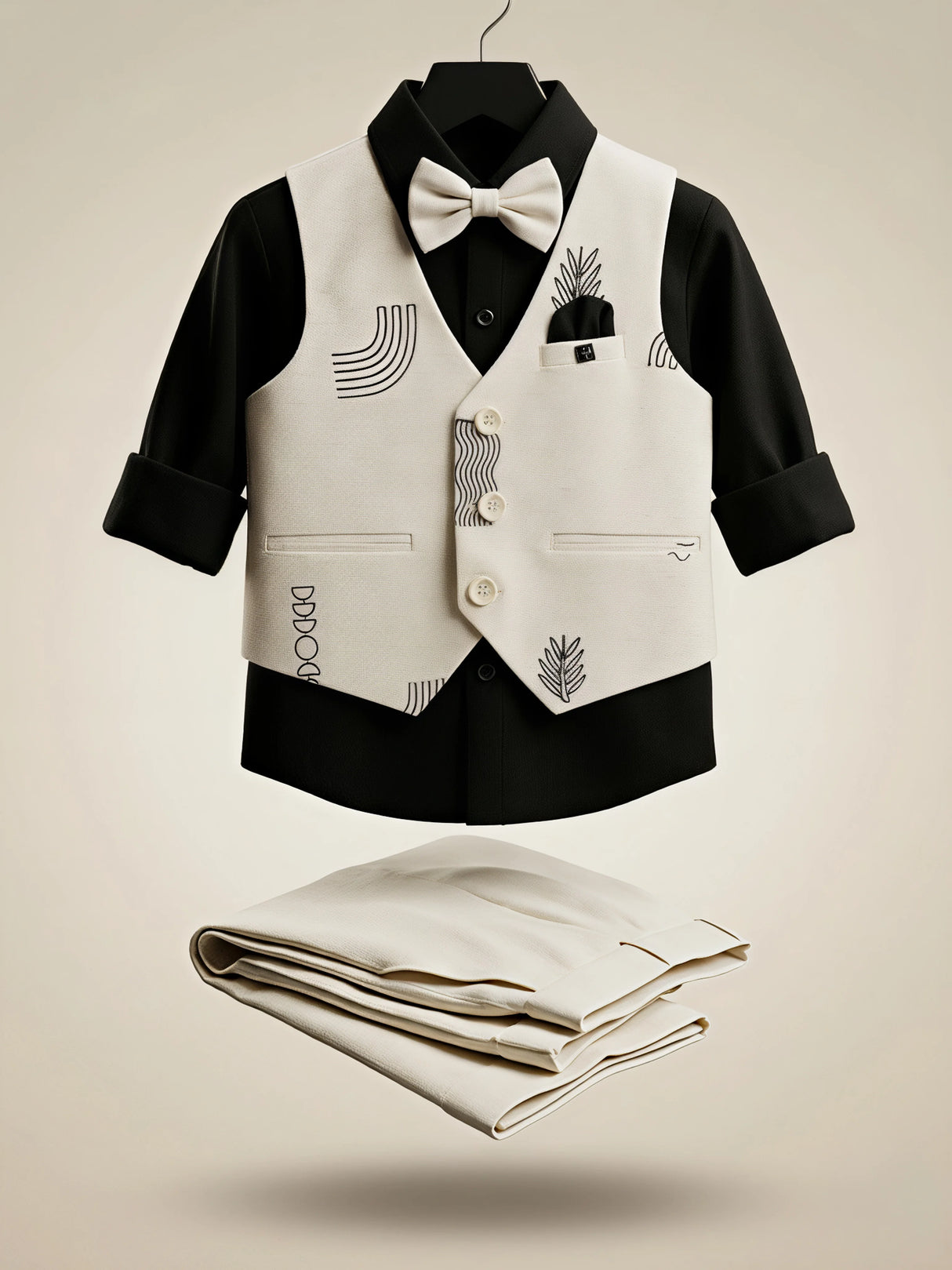 Boys' Black & Off-White Waistcoat Set - Stylish Party Wear