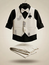Boys' Black & Off-White Waistcoat Set - Stylish Party Wear