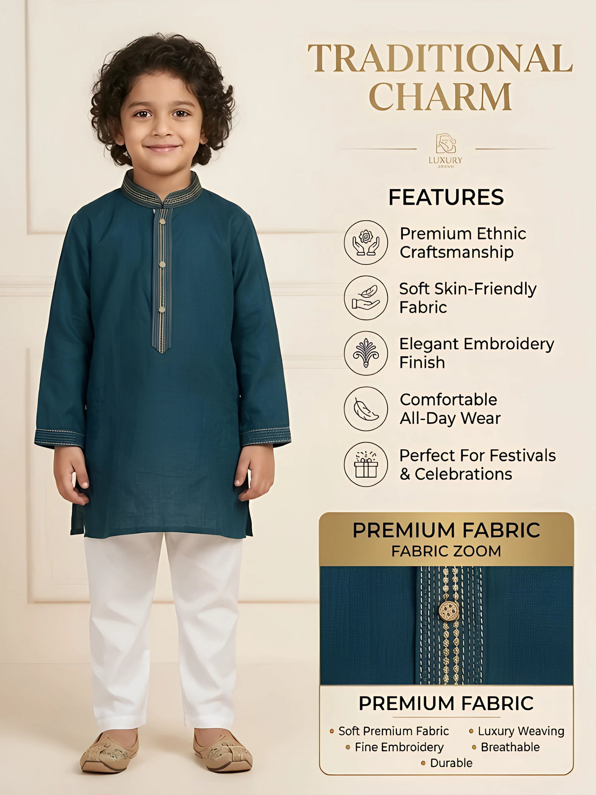 Boys Teal Green Kurta Pyjama Set