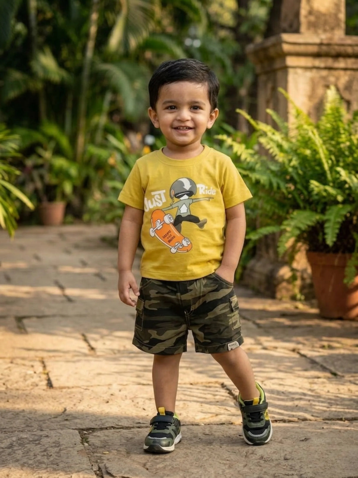 Boys Green Camo & Mustard Yellow Skate Graphic Co-ord Set