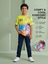 Boys Green Anime Graphic Printed Casual T-Shirt