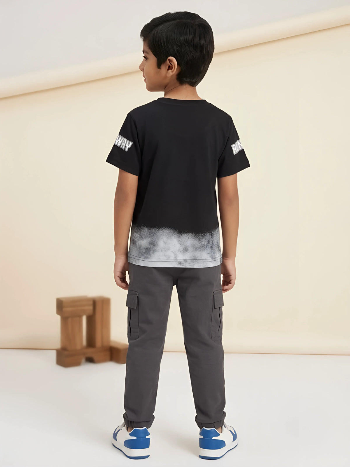 Boys Black Runway Airplane Printed Casual T-Shirt