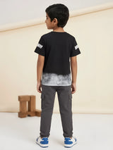 Boys Black Runway Airplane Printed Casual T-Shirt
