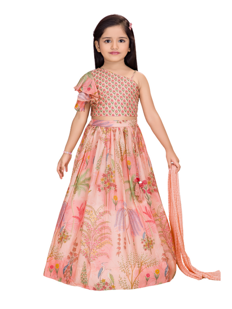 Girls' Peach Lehenga Choli