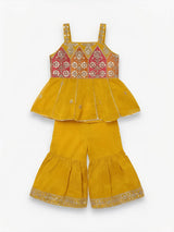 Yellow Embroidered Sharara Set Kids Ethnic Wear Festive.