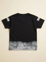 Boys Black Runway Airplane Printed Casual T-Shirt