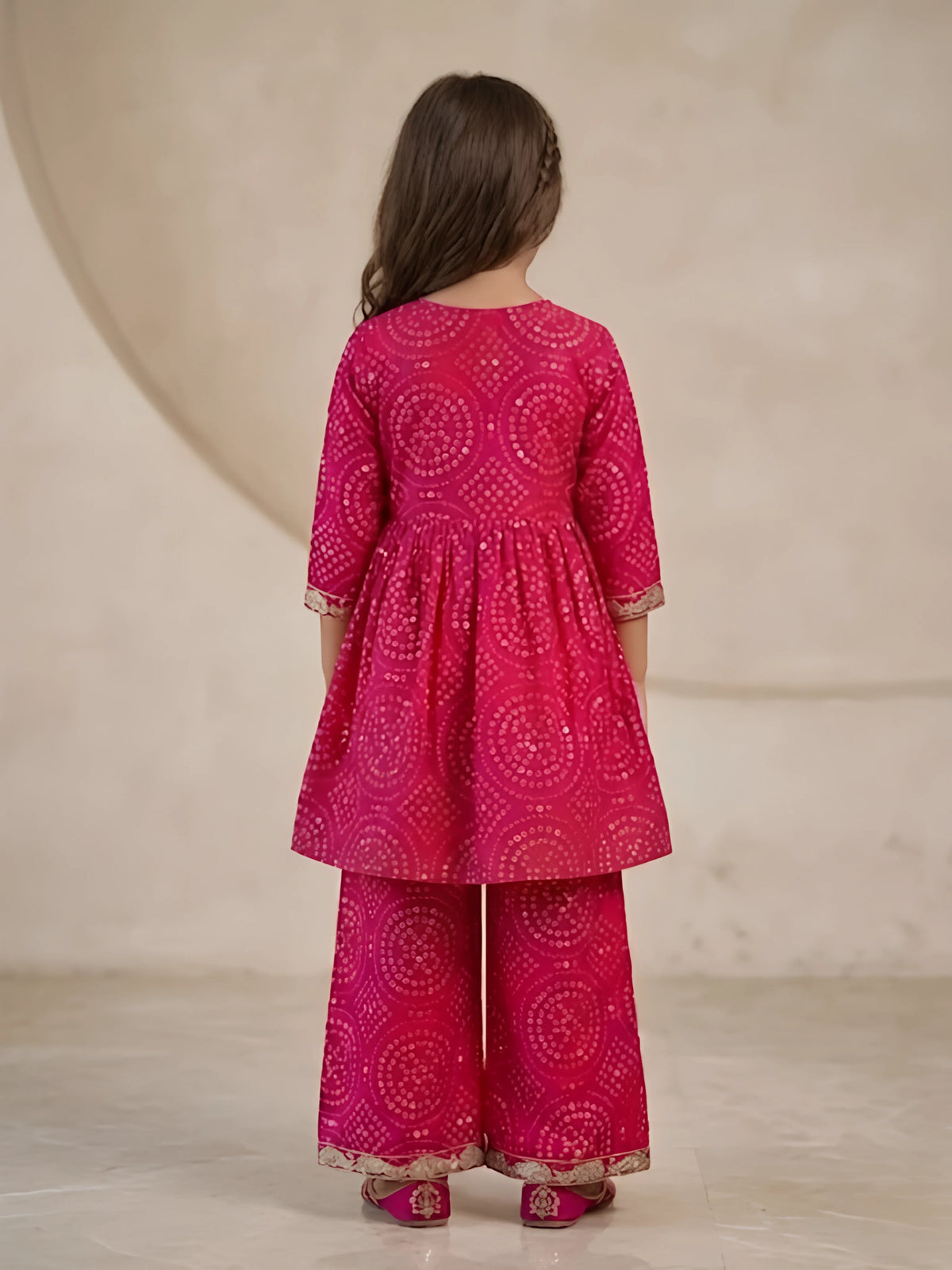 Girls Pink Embroidered Sharara Set.