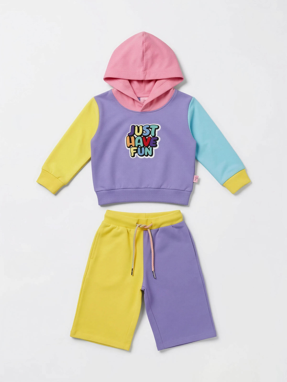 Purple Multi-Color Block Girls Coordinate Set Kids Casual Wear