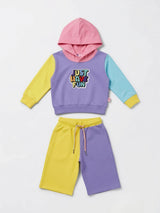 Purple Multi-Color Block Girls Coordinate Set Kids Casual Wear