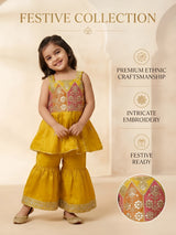 Yellow Embroidered Sharara Set Kids Ethnic Wear Festive.