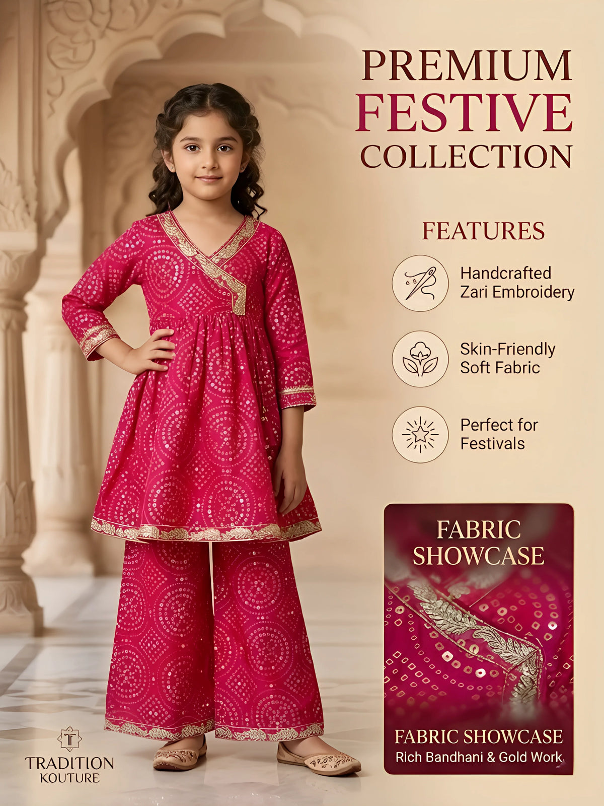 Girls Pink Embroidered Sharara Set.