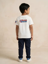White Captain America Graphic Print T-Shirt Kids Casual Wear
