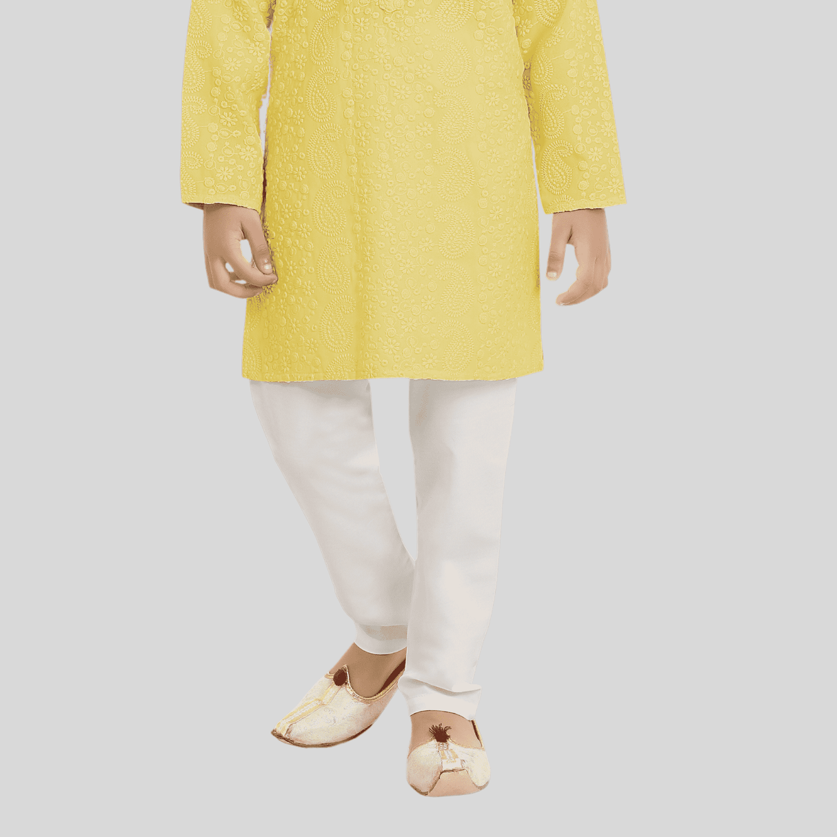 Boys Traditional Self Design Chudidar Kurta Set - Yellow