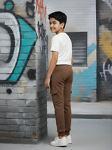 Boys' Stylish Brown Cargo Joggers with Elasticated Drawstring Waist