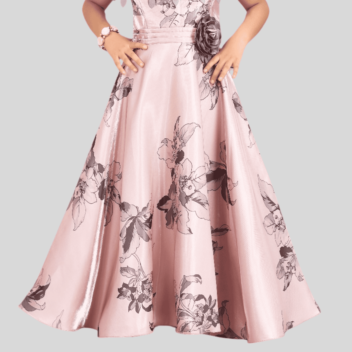 Girls Party Satin Western Gown With Work- Peach