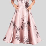 Girls Party Satin Western Gown With Work- Peach
