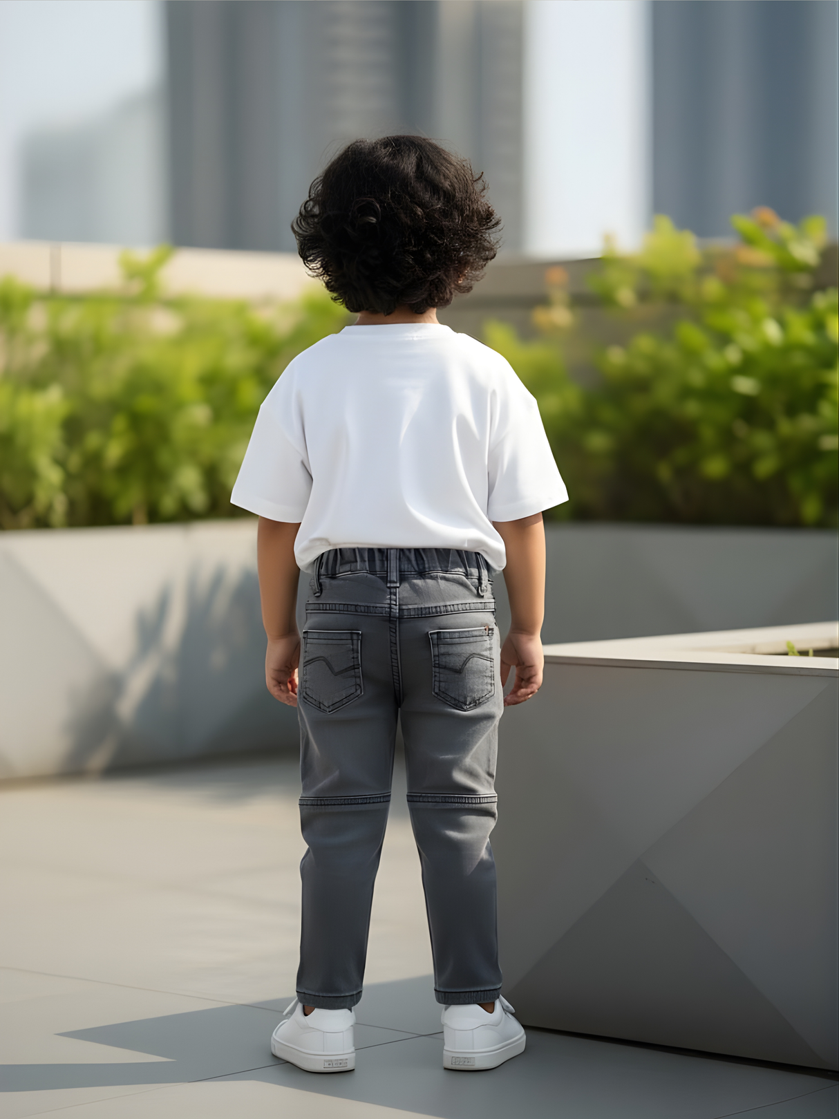 Boys' Stylish Grey Slim Fit Jeans with Rainbow Patch