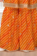 Girls' Orange & Pink Abstract Print Peplum Sharara Set
