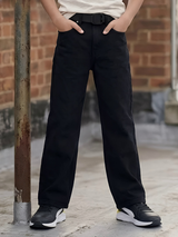 Boys' Classic Black Denim Jeans with Wide-Leg Fit and Black Belt
