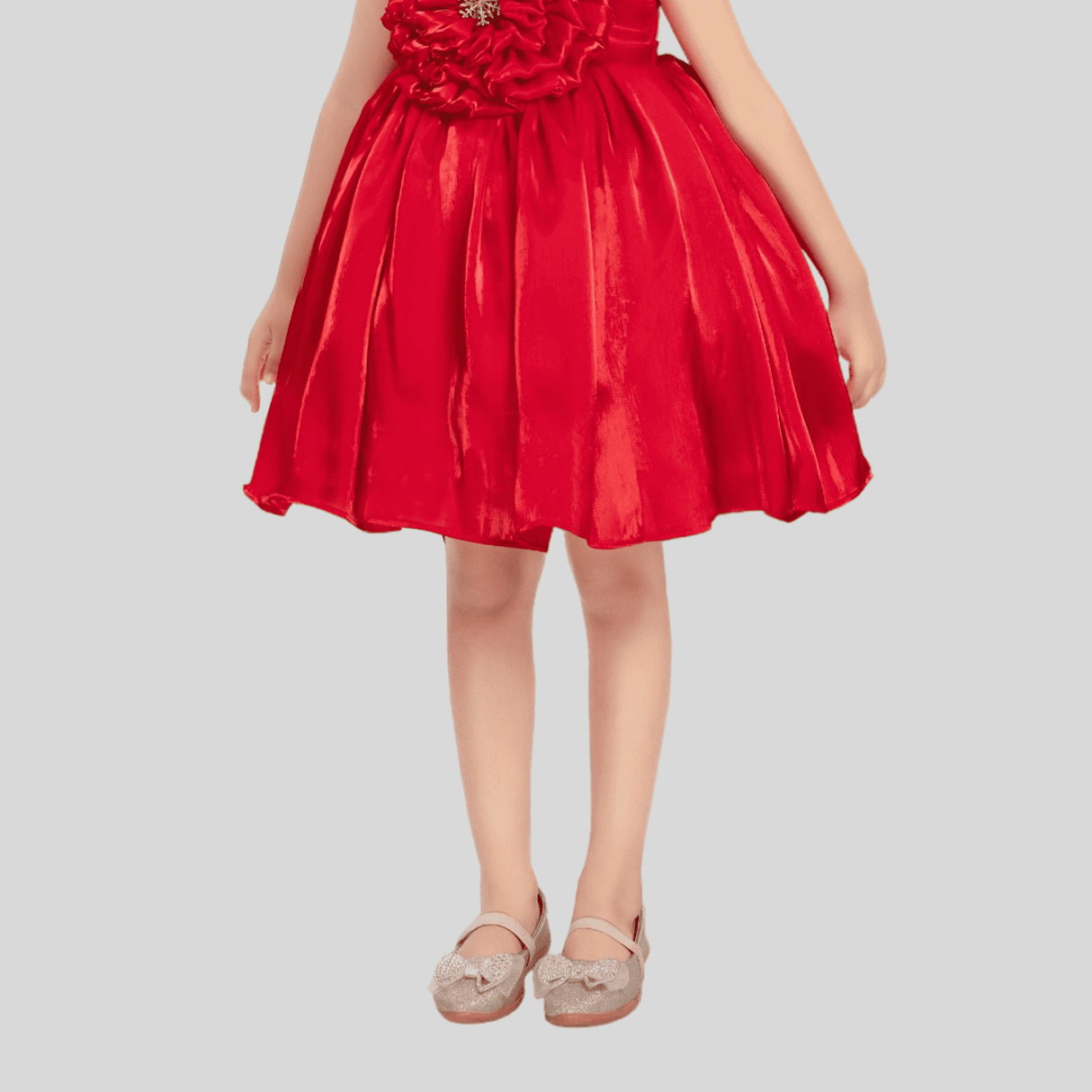 Girls Party Plain Satin Party Frock - Red