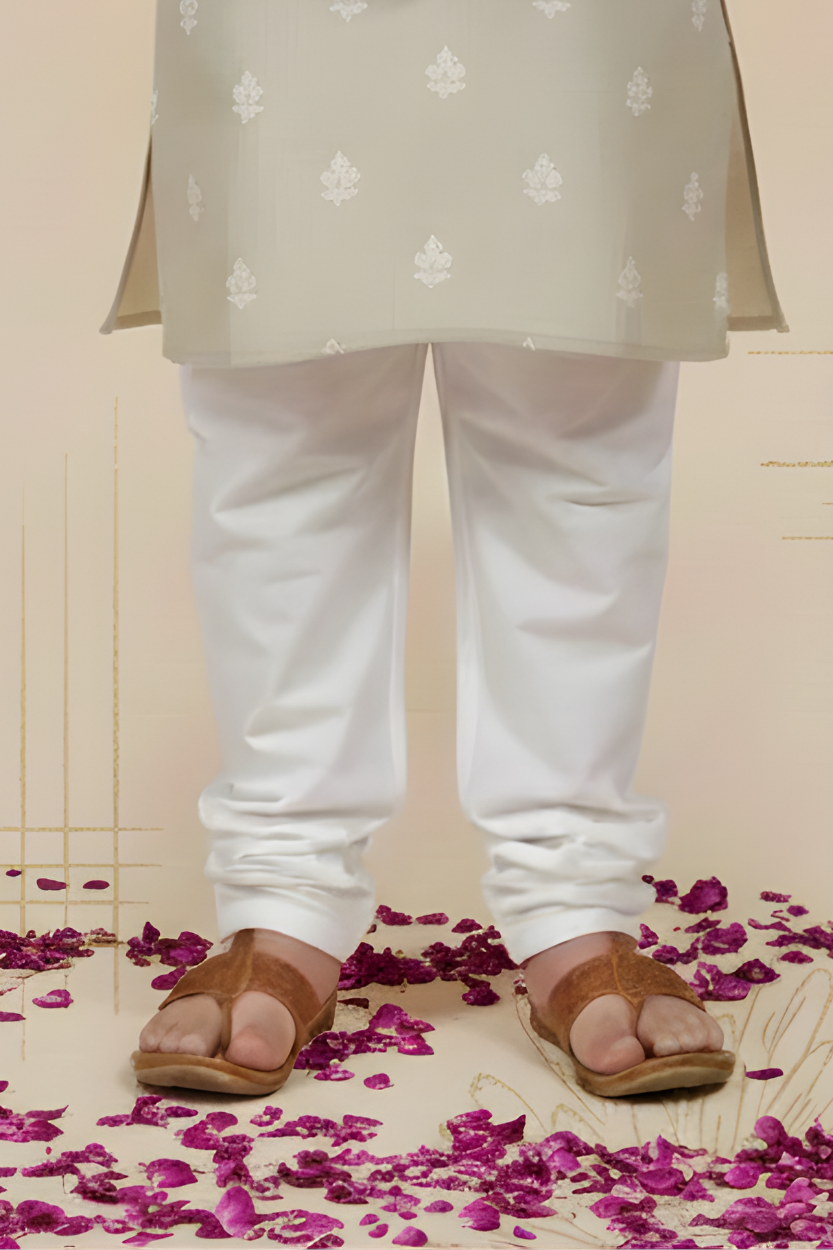 Boys' Mint Green Floral Embroidered Kurta with White Pajama Set