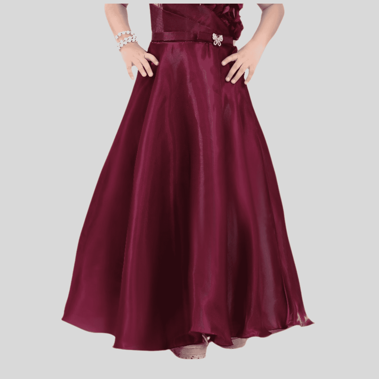 Girls Party Plain Satin Western Gown - Purple