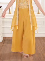 Girls Traditional Sleeves Less Plazo Set - Yellow