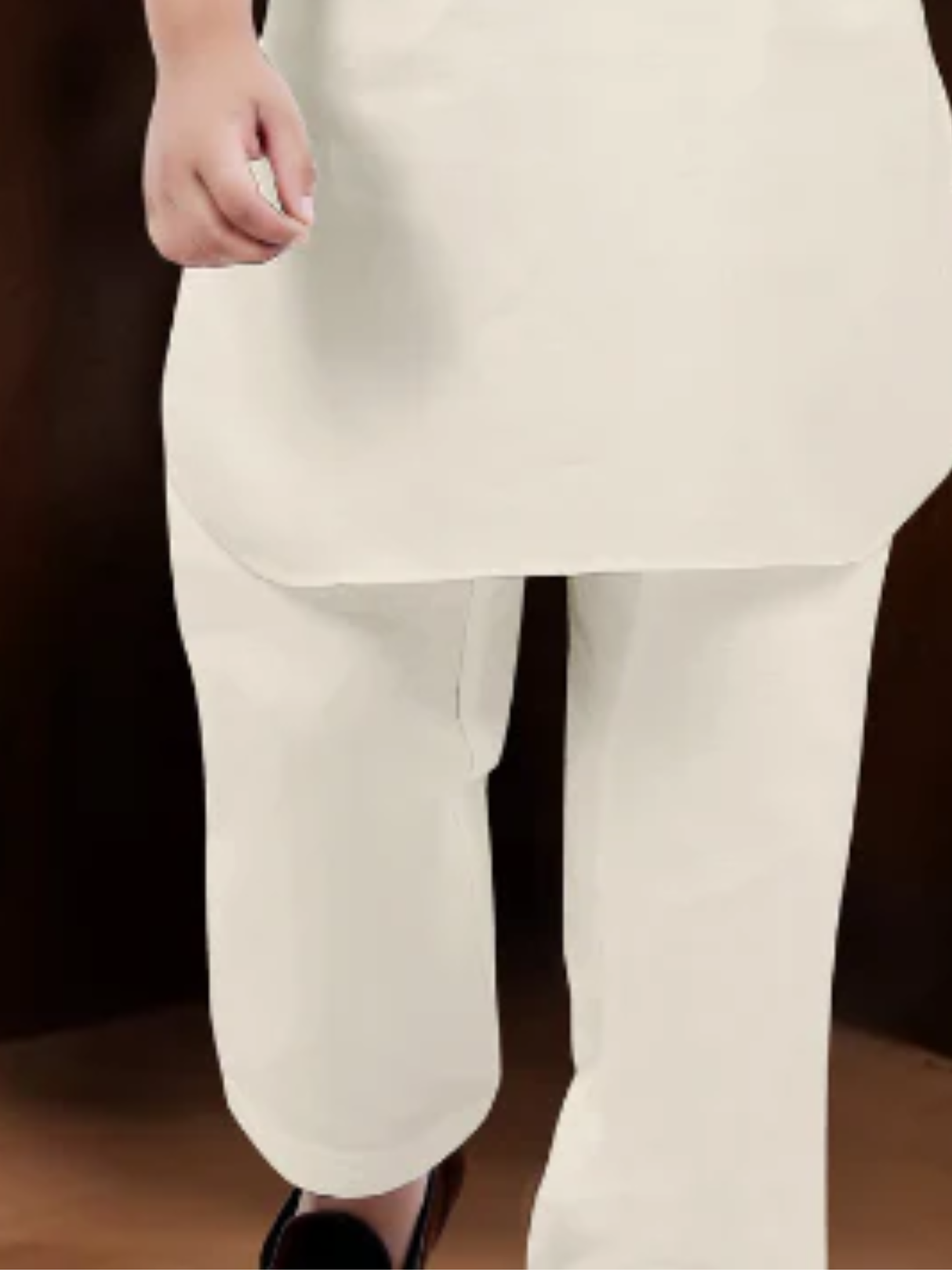 Toddler Boys' Cream/Light Beige Kurta Set with Light Gold Patterned Waistcoat