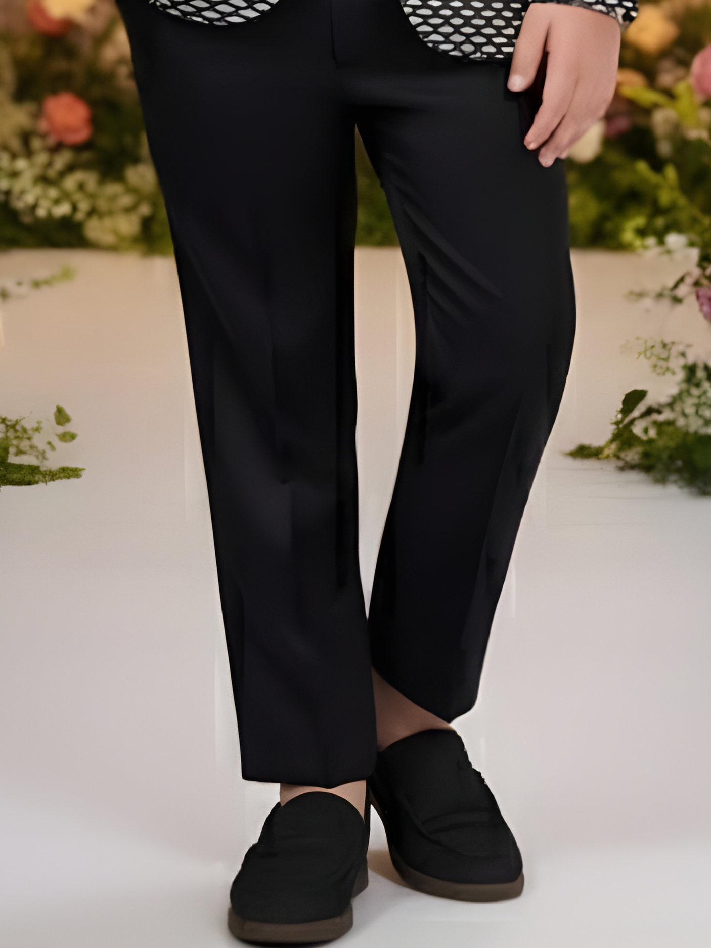 Boys' Black Tuxedo Suit with Silver Embroidered Shoulder and Bow Tie