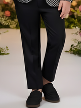 Boys' Black Tuxedo Suit with Silver Embroidered Shoulder and Bow Tie