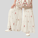 Girls Traditional Sleeves Less Ghagara Set - Cream